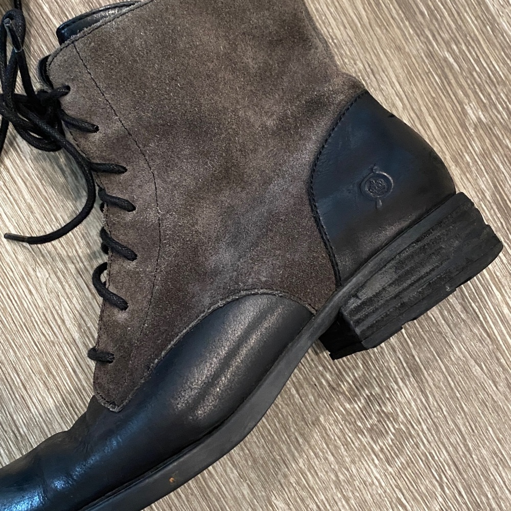 Born y2k black leather lace up grunge combat boots with brown suede 7 - Picture 2 of 9